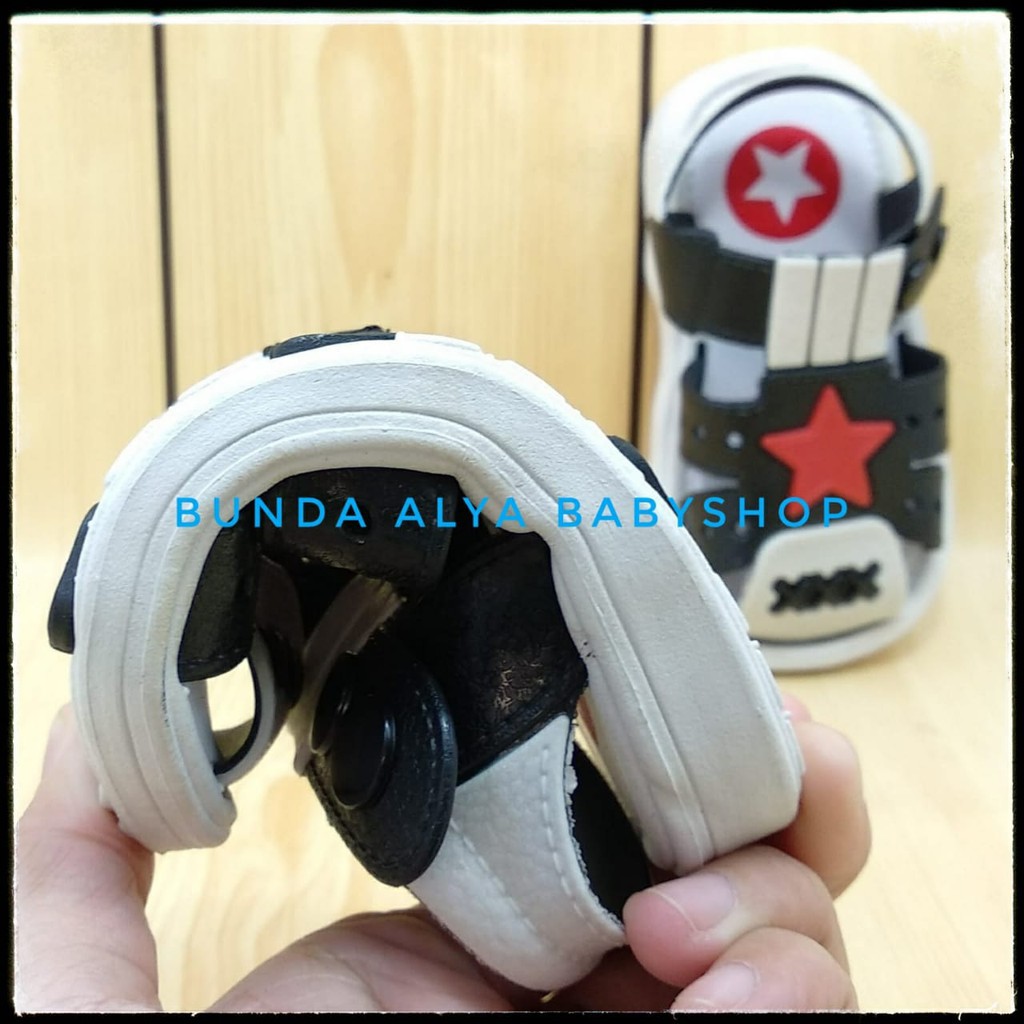 Sendal Anak Laki IMPORT Usia 6 Bulan 1 2 Tahun HITAM - Sepatu Sandal Anak Cowok Bintang Lentur Alas Karet Anti Licin