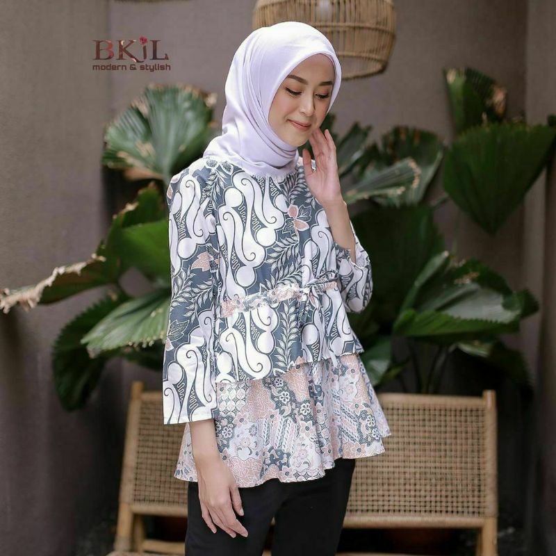 Batik wanita ASJ SA HRB026 Kenongo Kemeja Tosca Pendek-SENO SUSUN PUTIH