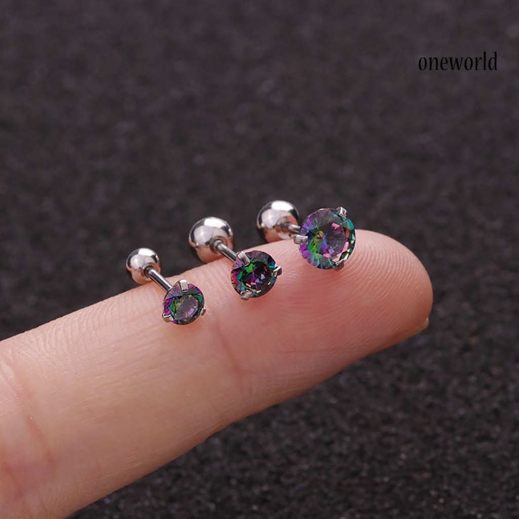 [ONE] 1pc Anting Wanita Cubic Zirconia Kecil Aksesori Perhiasan Shiny Colorful Stud Earring Untuk Belanja