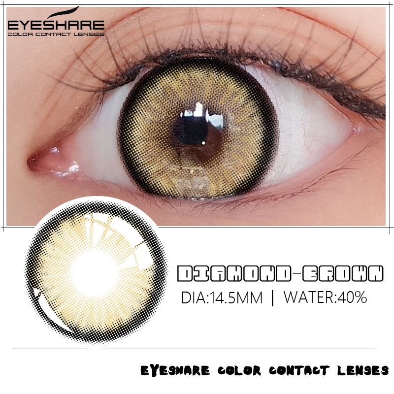 [★COD★]EYESHARE~DIAMOND Sepasang lensa kontak berwarna, diameter 14.5MM, kadar air 40% lensa mata soflen mata softlens soflens-GRAY-BROWN