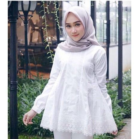 Blouse Wanita Putih Katun Toyobo Kombinasi Renda