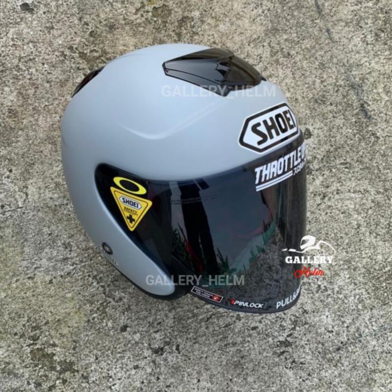 HELM KYOTO DYR PAKET GANTENG | SUDAH TERPASANG STIKER SHOEI | REPLIKA KYT KYOTO PUTIH-Gorila grey