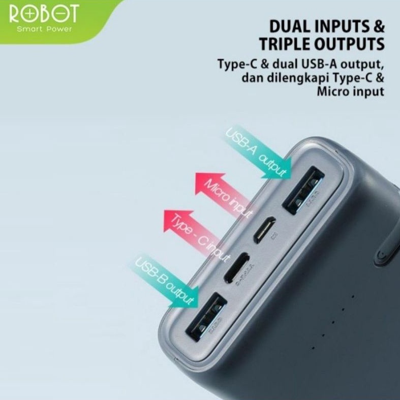 POWERBANK ROBOT 20000MAH LED DUAL PORT USB RT21 QUICK CHARGE