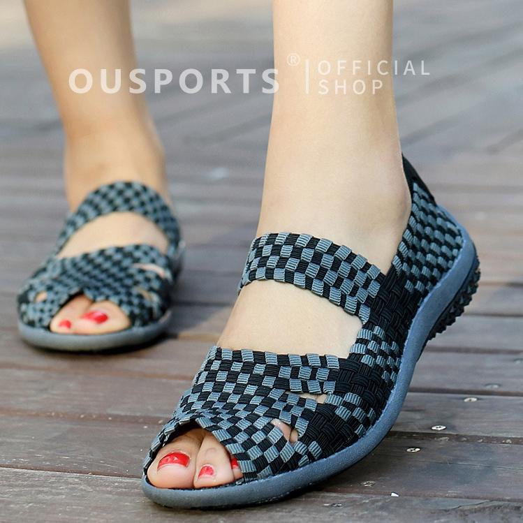 Menarik.. OUSPORTS Sepatu Rajut Wanita Kelsey / Sepatu Flat Rajut Wanita  Flats Shoes Rajut Anyaman-