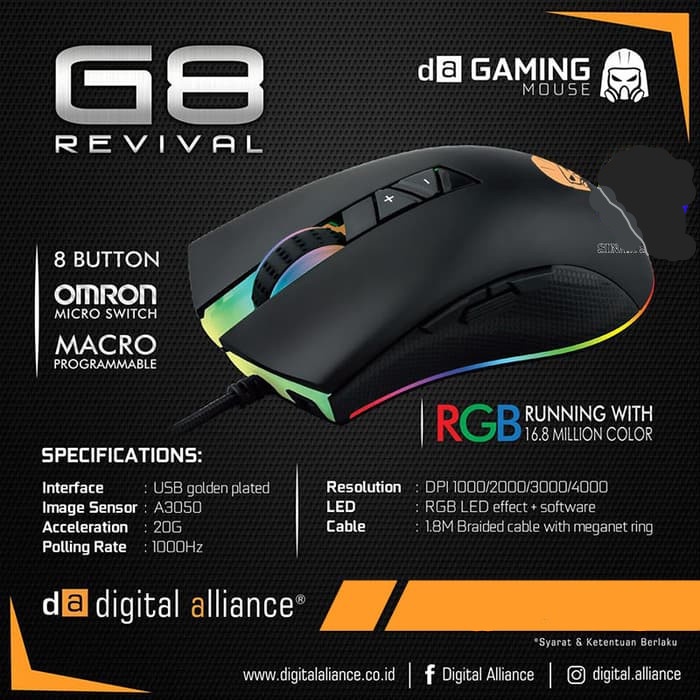 G8 Revival - Hitam Digital Alliance G8 Revival Mouse Gaming - DA