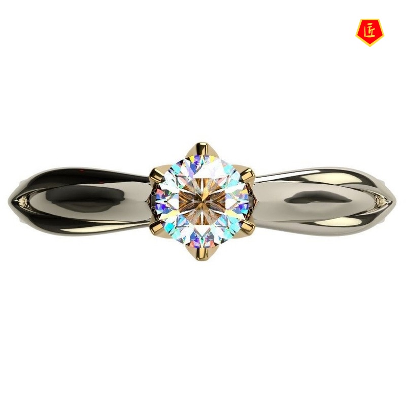 [Ready Stock]1 Karat Classic Six-Claw Moissanite Two-Tone Ring for Women