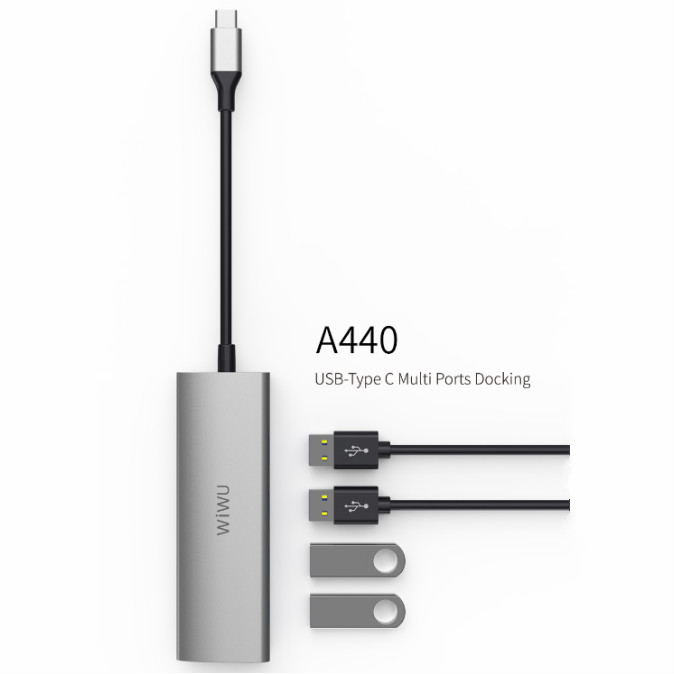 Wiwu-Alpha Hub Adapter Splitter 4 Port Usb Tipe-C 440 Untuk Macbook Pro Air