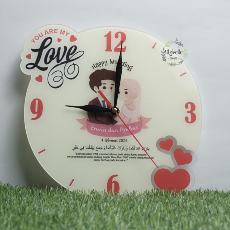JAM DINDING AKRILIK CUSTOM KADO PERNIKAHAN / WEDDING GIFT / HAMPERS ULANGTAHUN