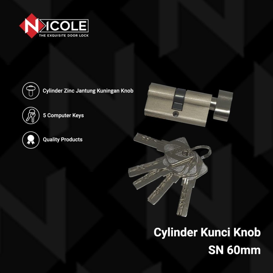 Cylinder Kunci Knob 60mm Kunci Computer 5pcs / Silinder Kunci Nicole