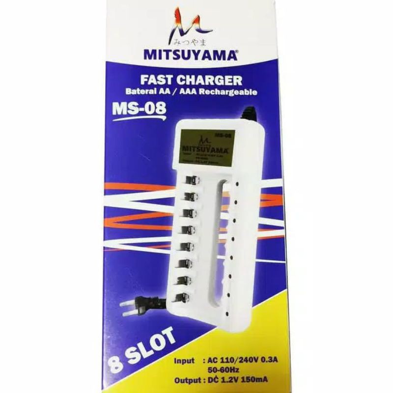 TERLARIS- CHARGER BATERAI AA/ AAA MS-08 8SLOT MITSUYAMA - FAST CHARGER - BATTERY