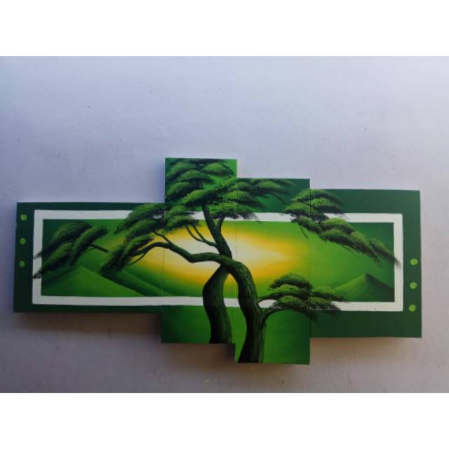 Lukisan panel pemandangan pogon gunung hijau