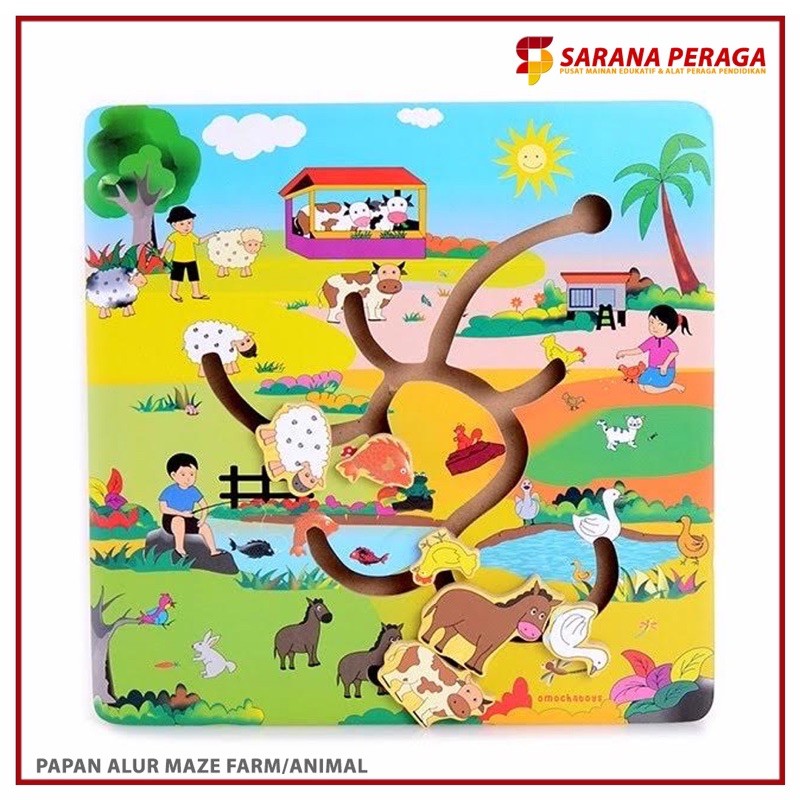 SaranaPeraga - Papan Maze Farm Animal Kayu Hewan / Transportasi Ukuran Besar - Mainan Edukasi Anak