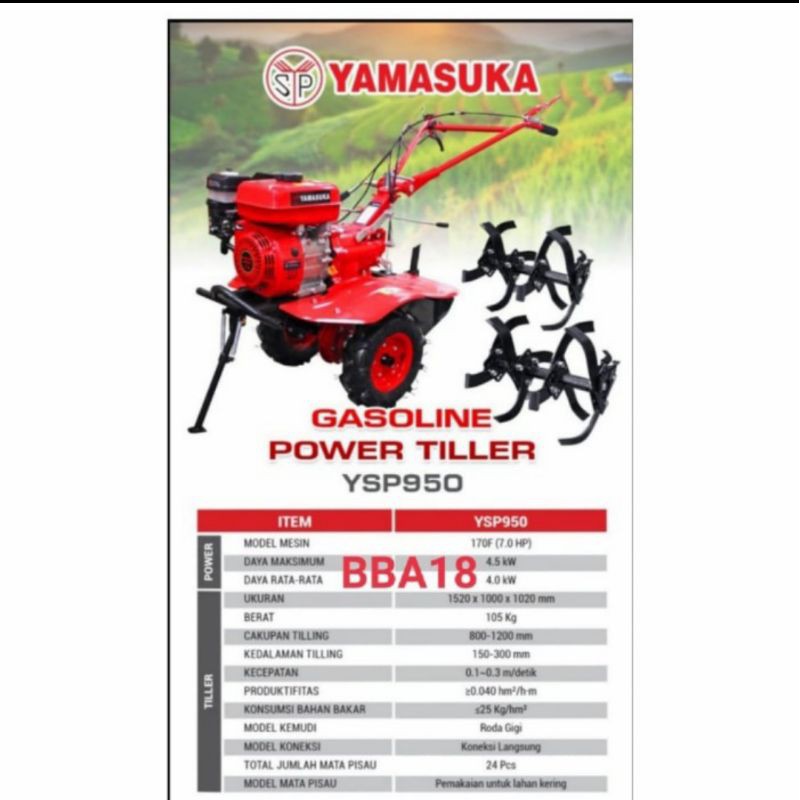 Mini Traktor,  Tiller / Cultivator Mini YAMASUKA YSP950 Model Gear