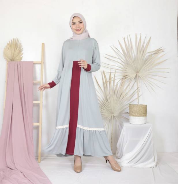 Gamis almara jersey lemonskin busui kombinasi renda