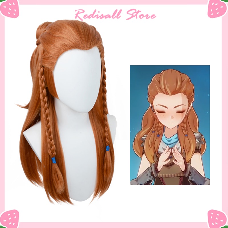 PREORDER Genshin Impact Aloy Cosplay Wig Ponytail Bun Brown Braids Synthetic Long Heat Resistant Wom
