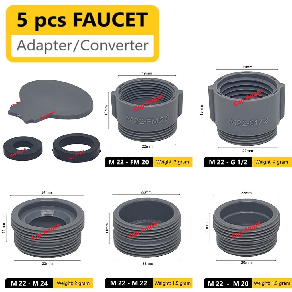 SAMBUNGAN KRAN ADAPTER DRAT DALAM SOK LUAR 5pcs KERAN SOKET KONEKTOR CONVERTER HOSE FILTER WASTAFEL 5 UKURAN