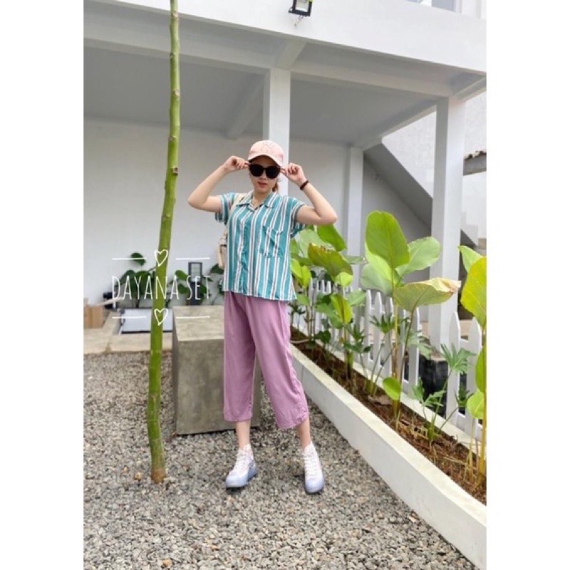 setelan celana 7/8 /dayana set/setelan atas motif bawah polos/COD-L