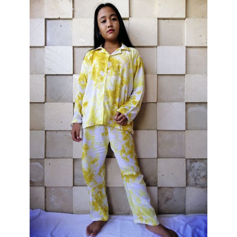 Set Pajamas Tie Dye Rayon Bali Anak Lengan Panjang (10-11 th) / PIYAMA TIDUR / PIYAMA BEST SELLER