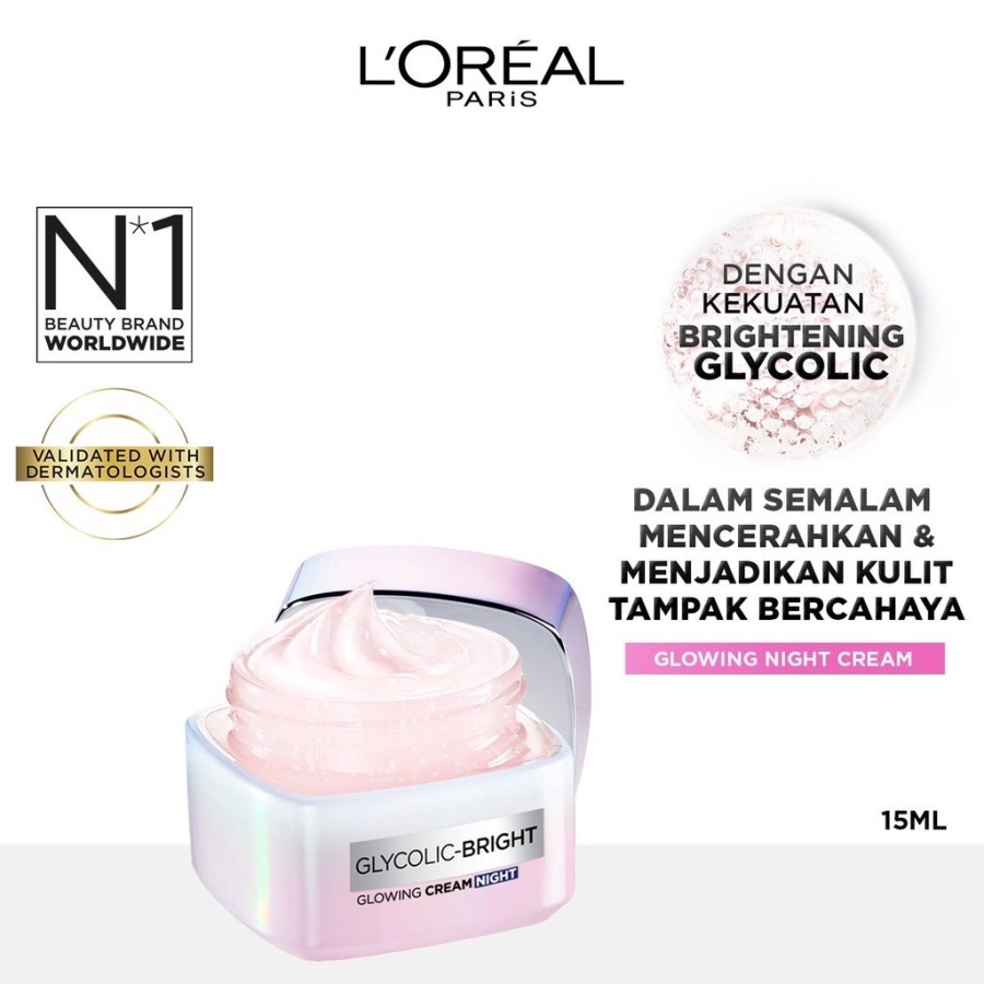 ★ BB ★ L'Oreal Paris Glycolic Bright Glowing Night Cream 15ml - 50ml | Skin Brightening Krim Malam Glyco Loreal