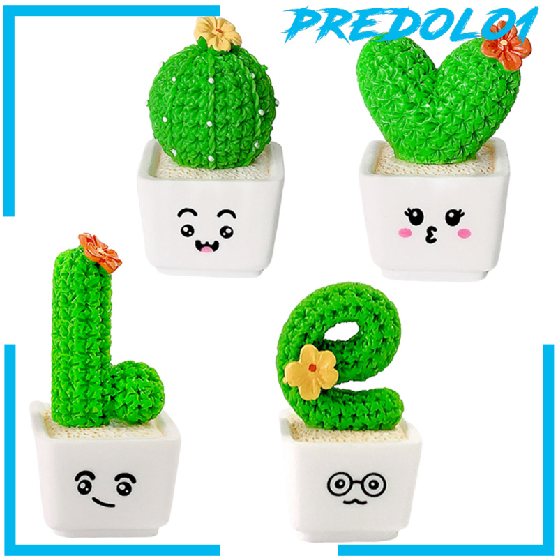 [PREDOLO1]4Pieces Cactus Plants in White Pot Faux Succulents Desktop Decor Toy