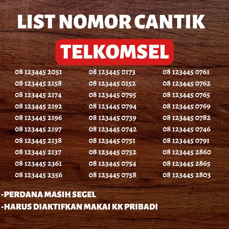 NOMOR CANTIK TELKOMSEL URUT 123445
