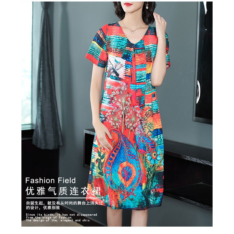 Midi Dress Casual Import Gaya Korea Daster Hamil Bahan Polyester Lengan Pendek TF34863
