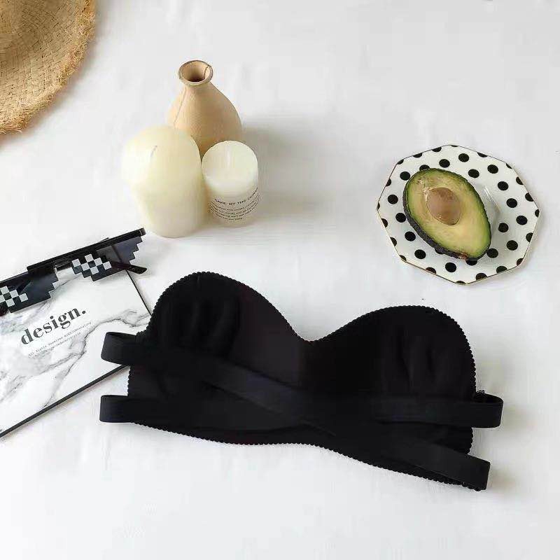 HOHO_HWANG (B-2) Bra Invisible Strapless Tanpa Tali Anti Slip Sexy untuk Wanita Bra One-Piece Sexy-B-2 hitam