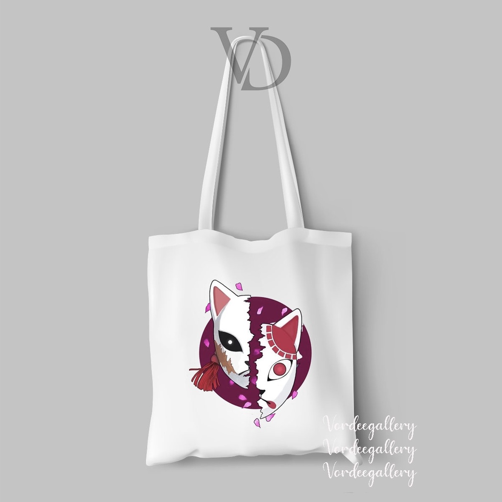 tote bag kanvas gambar demon slayer / tas anime jepang