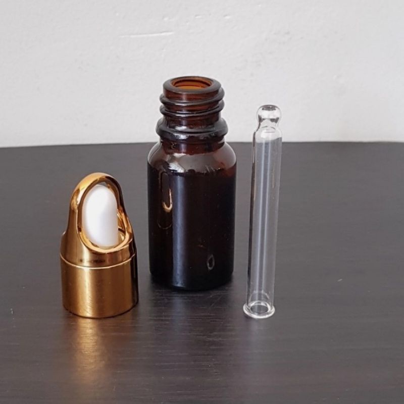 botol kaca 10ml coklat amber tebal ring gold