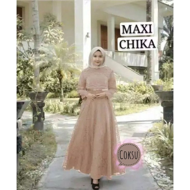 BJ - MAXI CHIKA Wanita Bahan Brukat Tulang Corneli - Size M L XL XXL - Gamis Dress Pesta - Fashion Muslim