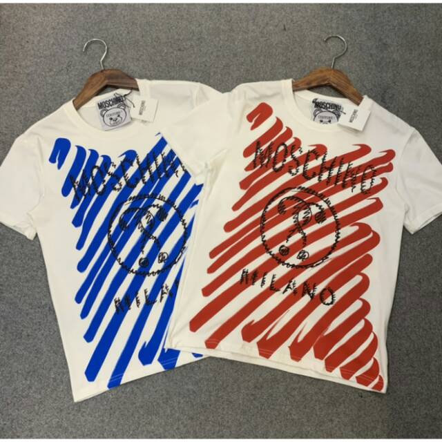  BAJU  KAOS  MOSCHINO Blue red white ORIGINAL QUALITY IMPORT 