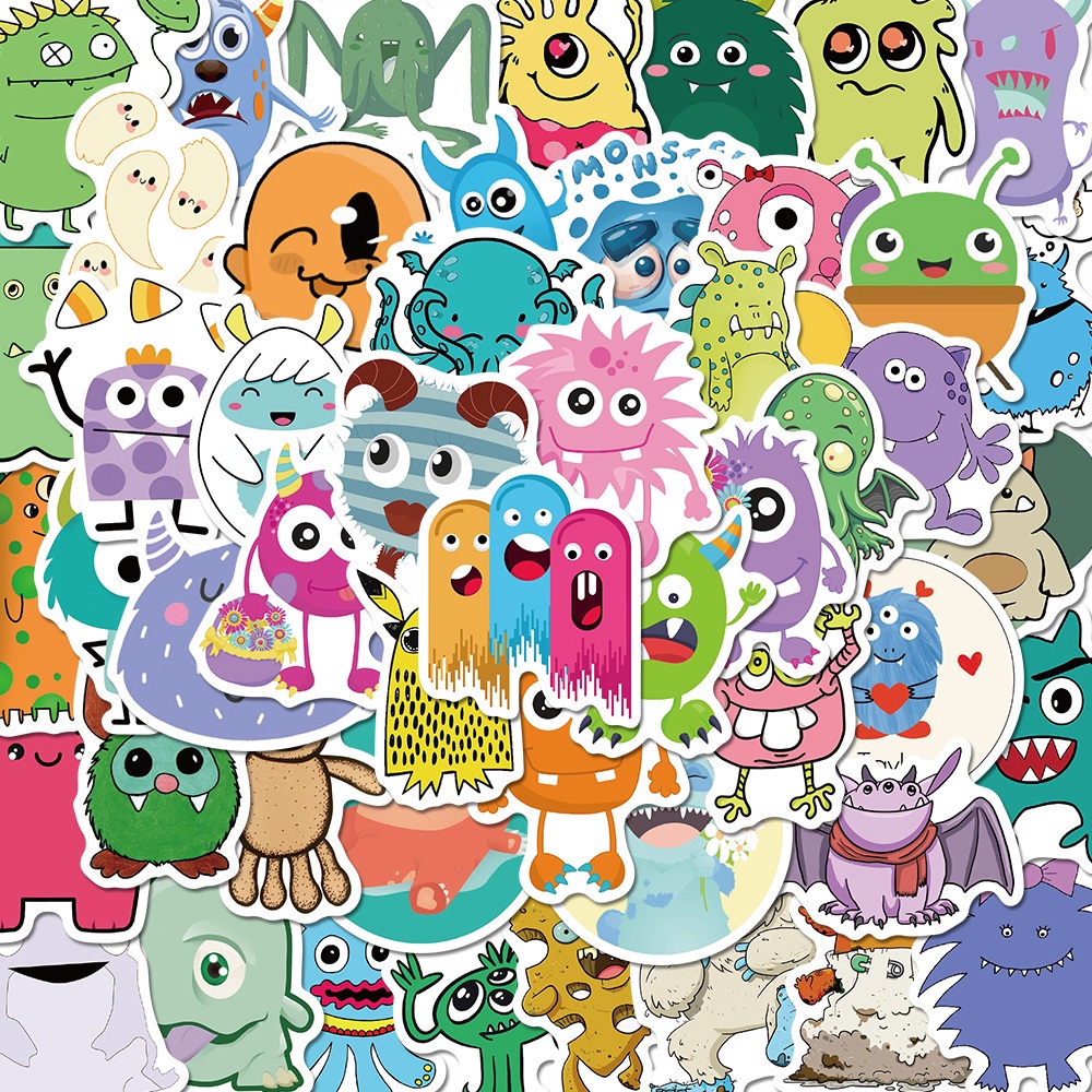 50pcs Stiker Kartun Monster Kecil Lucu Anti Air Untuk Dekorasi Komputer / Kulkas Anak