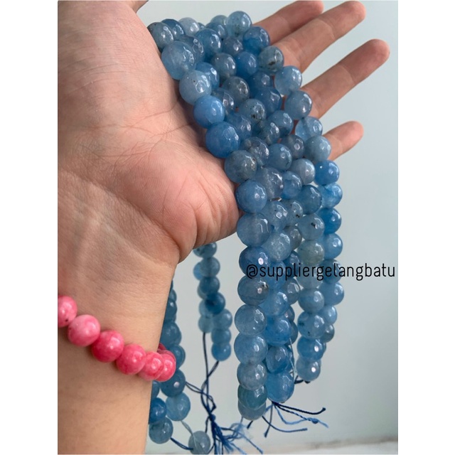 batu AGATE BIRU FACETED BEADS 12mm cutting blue bahan gelang kalung