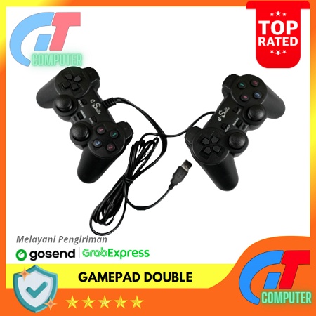 Gamepad Double Hitam E-Smile PC Dual Shock Controller USB