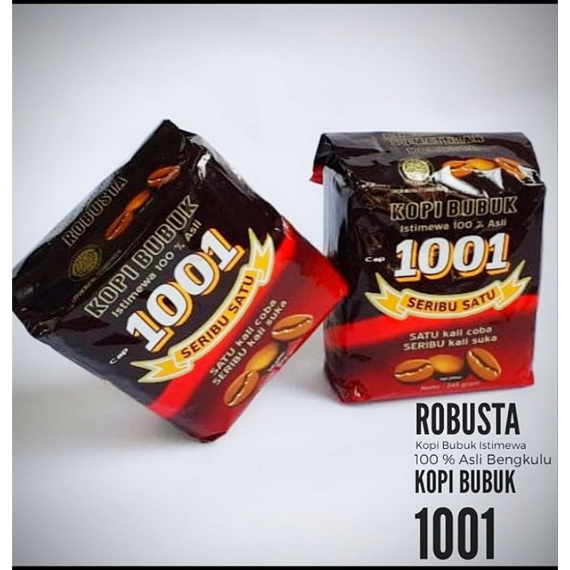 

Kopi 1001 Asli Bengkulu kemasan 245 gram. Bubuk Kopi Robusta Asli Grade 1