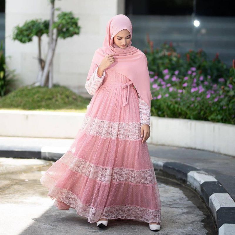 NAYLA DRESS ROUGE PEACH SIZE M BY RUDEYA SYARI