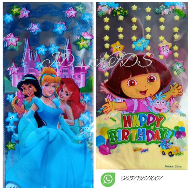 

17x35 Plastik Goodie Bag Kantong Snack Souvernir Hampers Ultah Karakter Princess - Dora