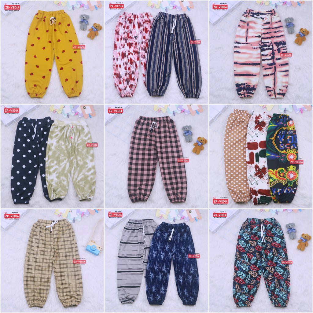 (ANAK PEREMPUAN) Jogger Motif uk 5-8 Tahun / Joger Pants Anak Cewek Murah Celana Panjang Import Adem