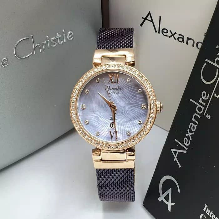 Jam Tangan Wanita Alexandre Christie AC 2754 Rosegold Ungu Original