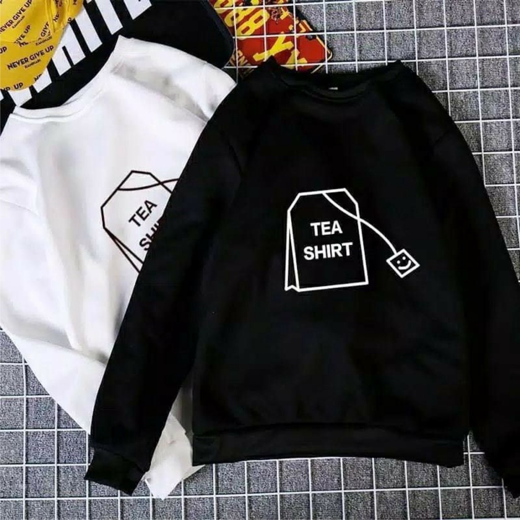 TEA SHIRT Sweater Crewneck Wanita Size M-L-XL-XXL Bisa Bayar Ditempat COD