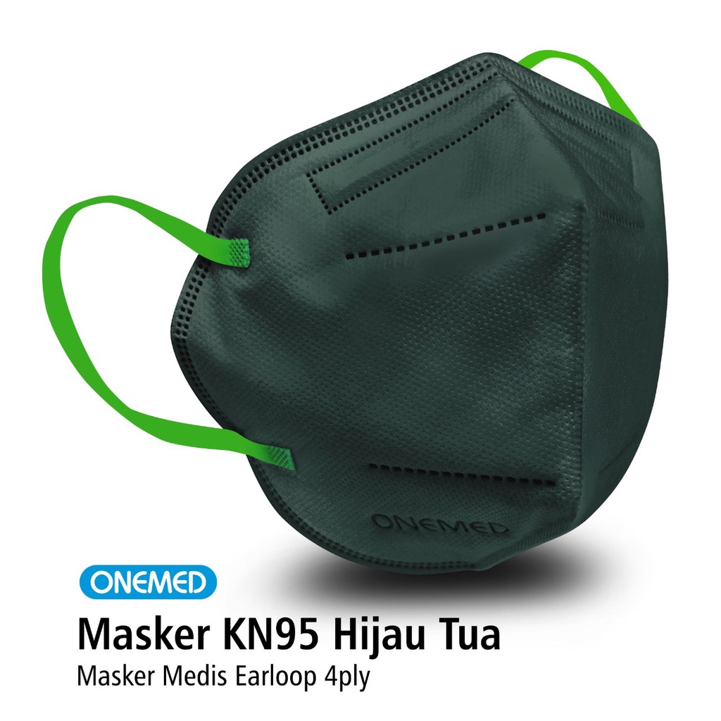 Masker Karet KN95 OneMed 4ply Box isi 20pcs - Hijau Tua