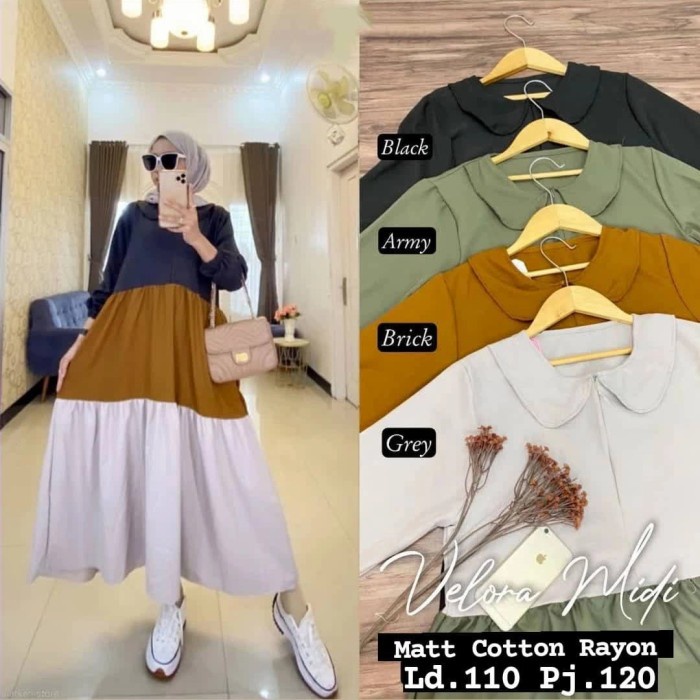 baju gamis wanita terbaru xxl velora/ baju lebaran 2022 - Hitam