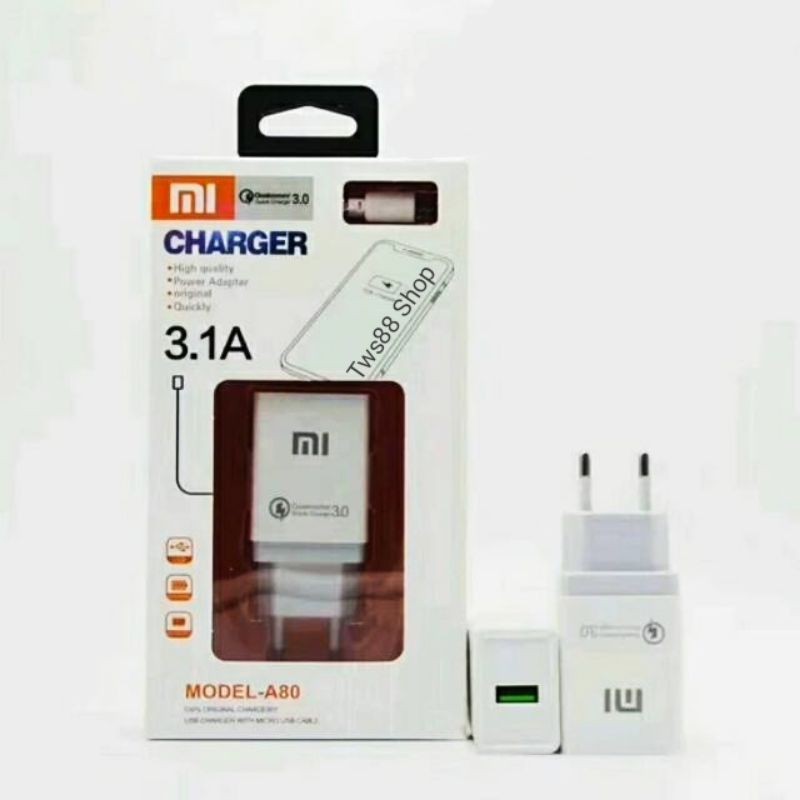 (TWS) Charger Qualcomm Xiaomi 3.1A Model A80 Fast Charging Micro