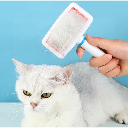 SISIR GAGANG BULU KUCING ANJING MUSANG KELINCI PET GROOMING BRUSH COMB STAINLESS ( MERAH PUTIH )