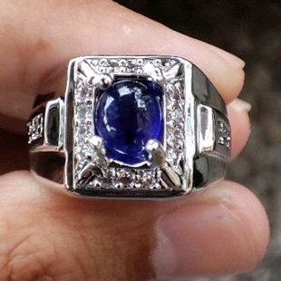 cincin pria batu blue safir asli natural biru safir