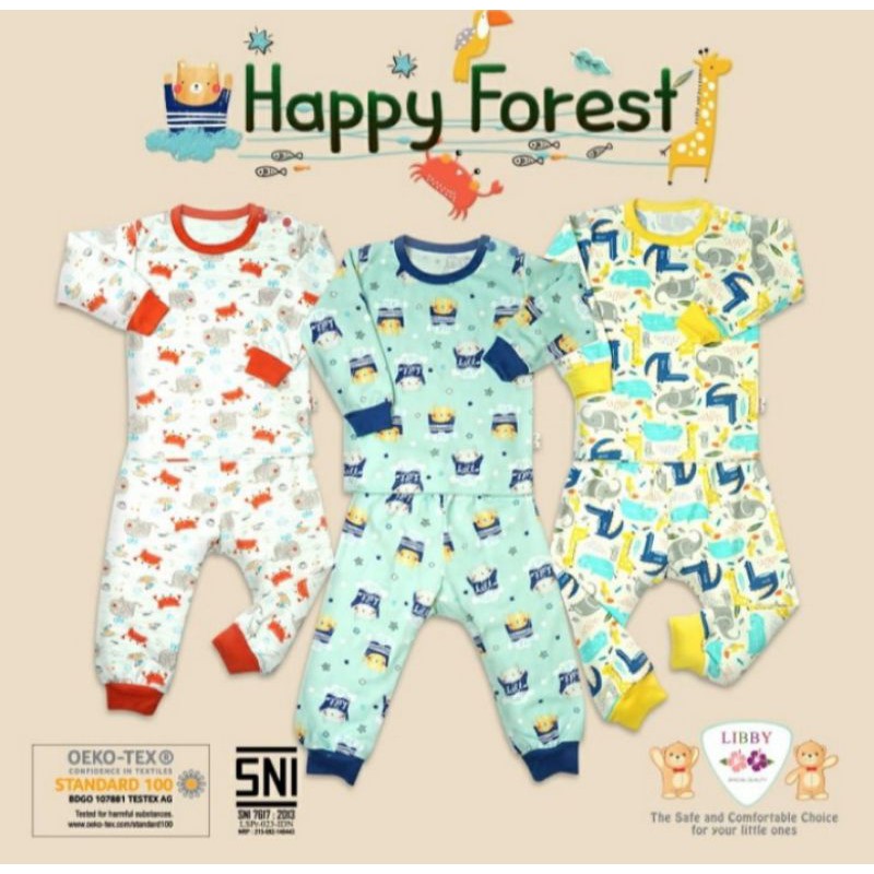 LIBBY BABY - 3 STEL HAPPY FOREST  Setelan Panjang Kancing Pundak