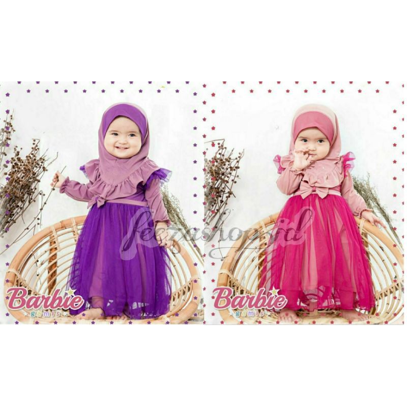 Gamis Set Anak Barbie / Gamis Set Anak Lucu / gamis anak + kerudung