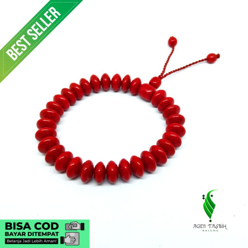 Gelang Batu Marjan Red Coral, Motif Pipih ORIGINAL!!