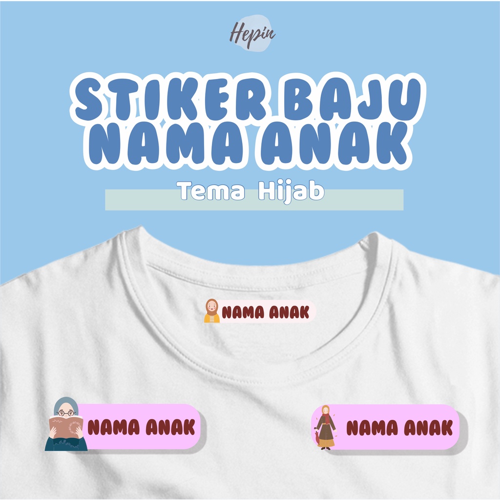 

(30-40pcs)murah cetak Stiker Kain/ Label Baju Nama Anak tema HIJAB / Sablon Setrika Name /Label Sticker Iron on sticker a/ Kain