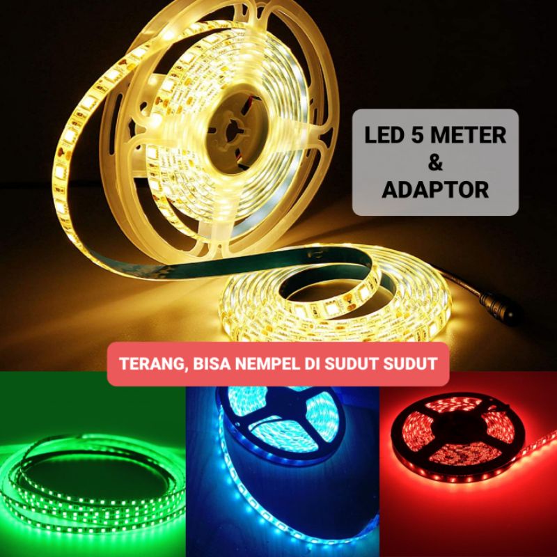 Cuci Gudang Lampu LED Strip 5 Meter 3528 Adaptor